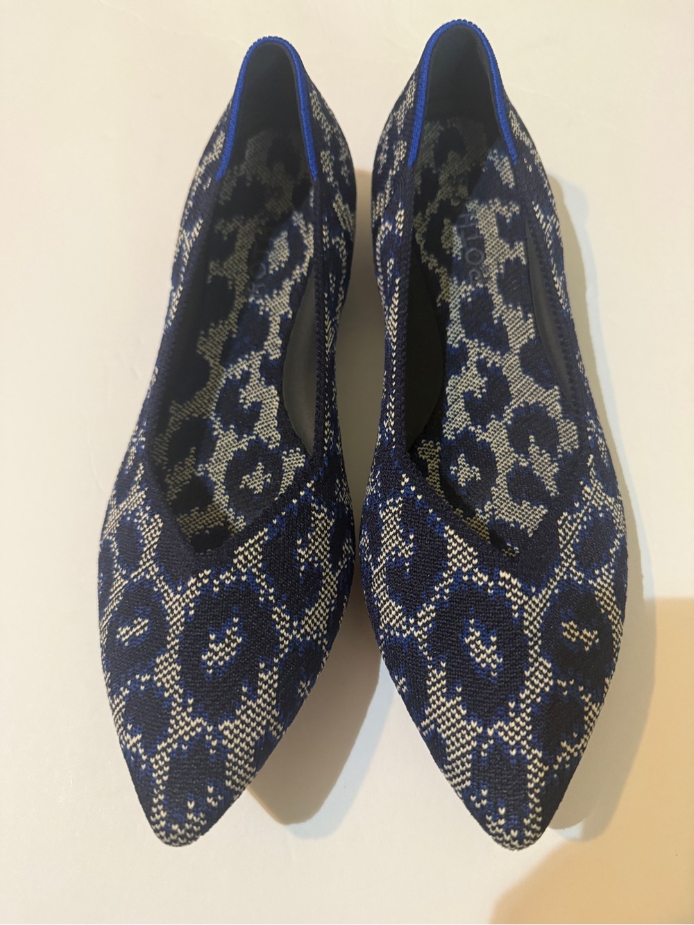 Rothy’s The Point Indigo Cat Leopard Flats Size 9 Blue Cream